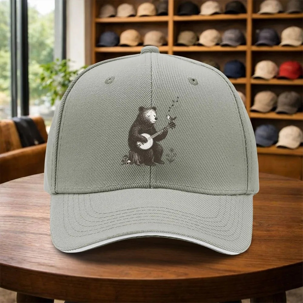 Bear Playing Banjo Graphic Baseball Cap