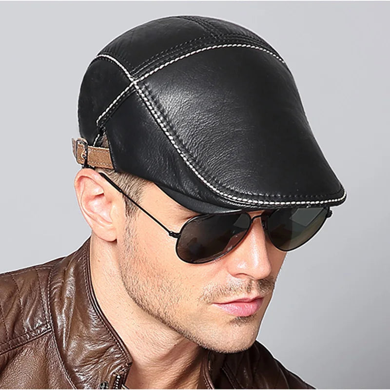 2025 Spring Man Genuine Leather Cowhide Beret Hats
