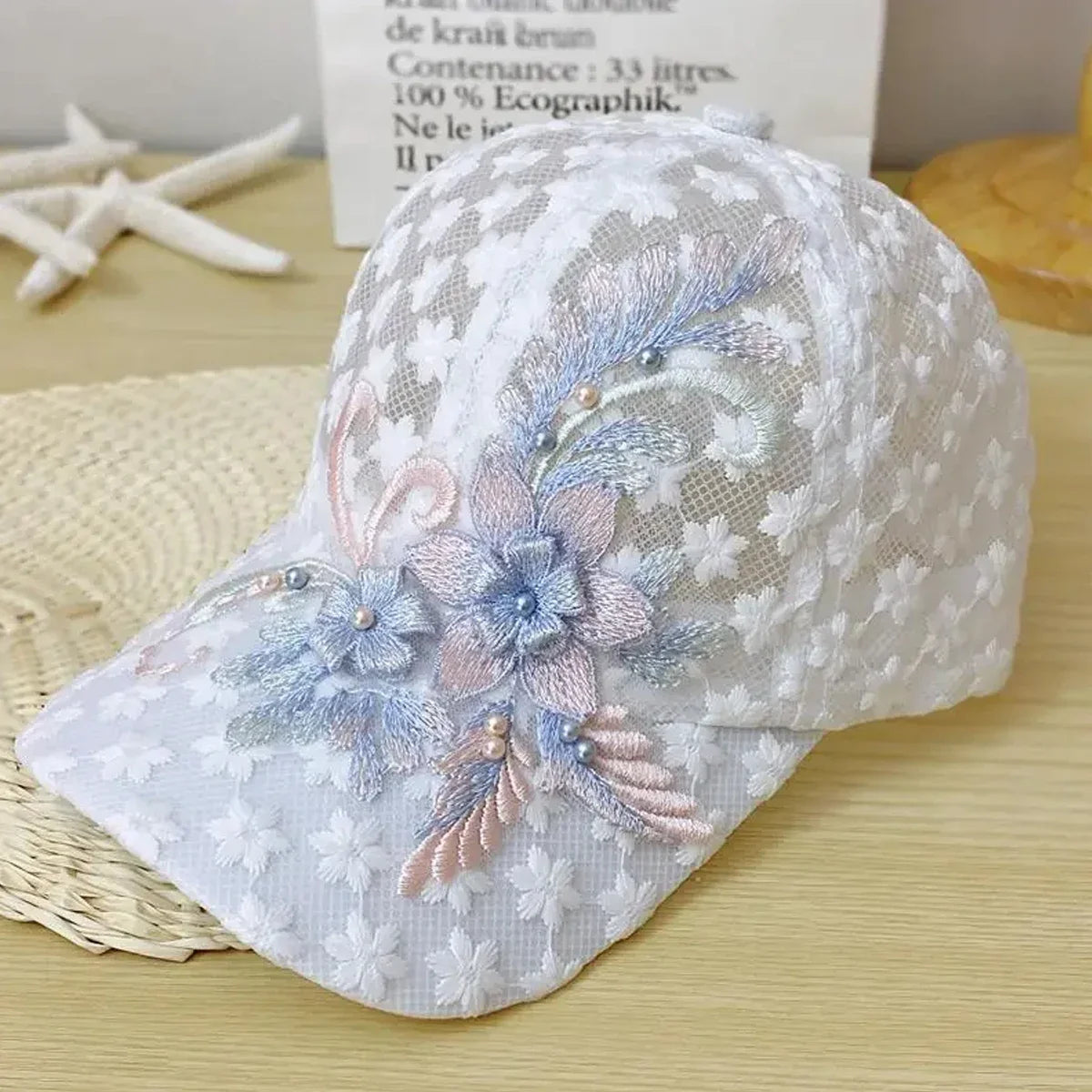 Unisex Lace Flower Embroidery Breathable Baseball Net Caps