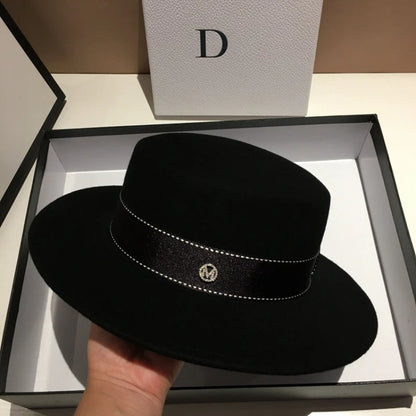 Fedora Hat Wide Brim Flat Top In Black And White Neutral Colors