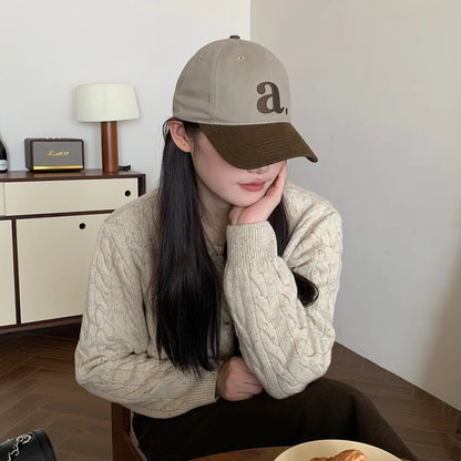 Embroidered “A” Wide-Brimmed Baseball Cap Women