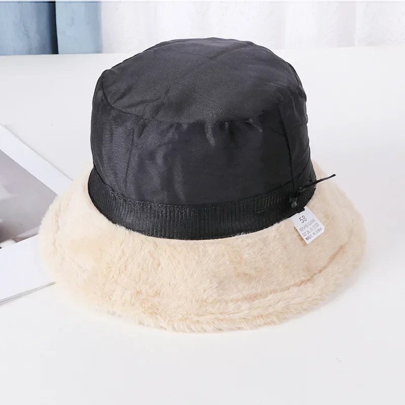 Winter Rabbit Plush Fisherman Hats Women Girl Bucket Hat