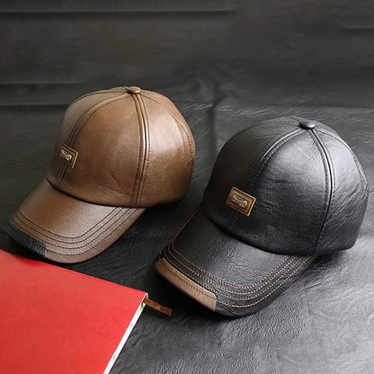 Premium Quality PU Men Winter Baseball Cap  Leather Warm Thermal Hat