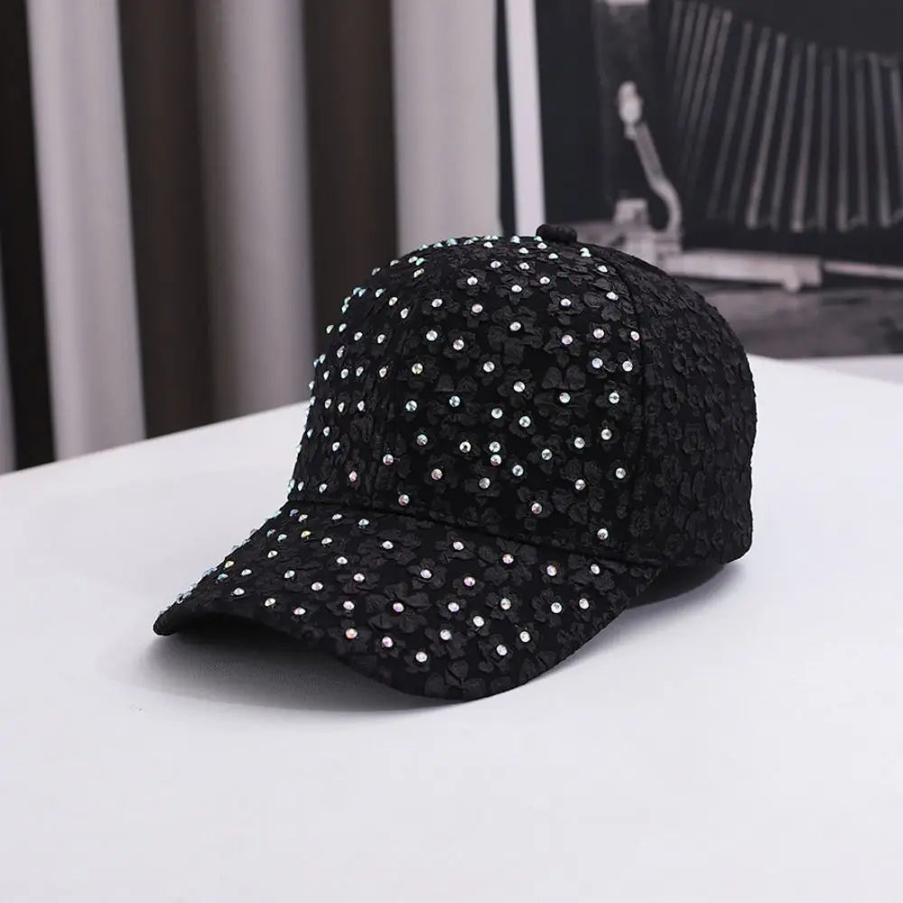 Breathable Floral Baseball Cap Rhinestone Decoration Adjustable