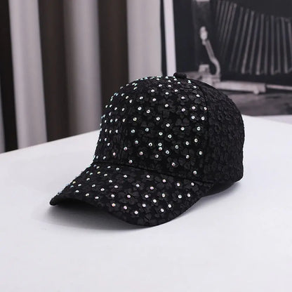 Breathable Floral Baseball Cap Rhinestone Decoration Adjustable