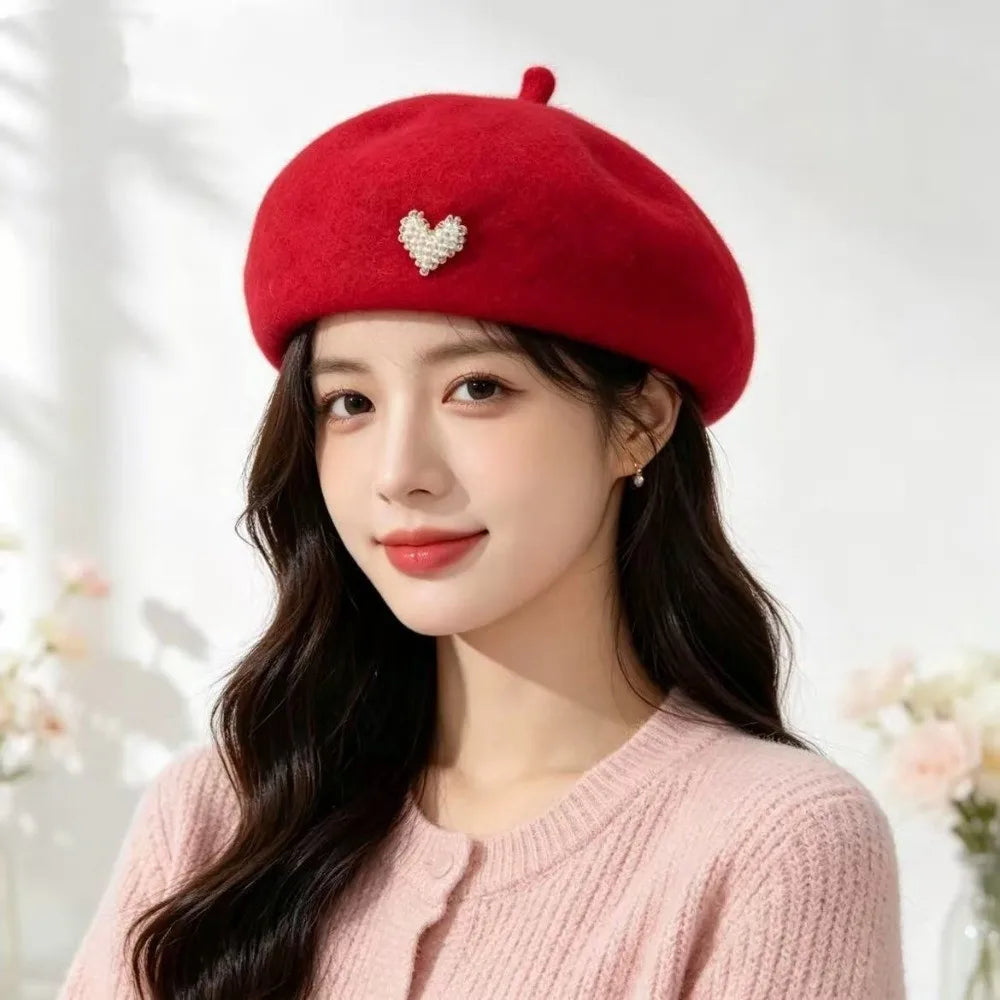 Fashion Warm Winter Wool Berets Hat Heart Shape Retro French Artist Hat