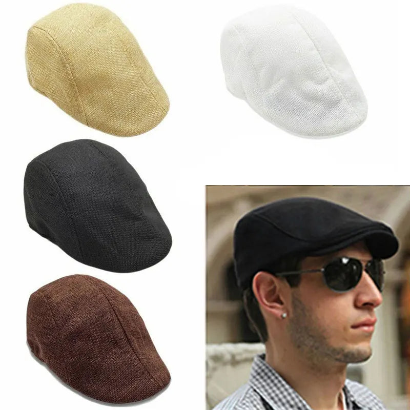 Vintage Linen Beret Caps For Men Women Autumn Fashion Newsboy Adjustable Hats