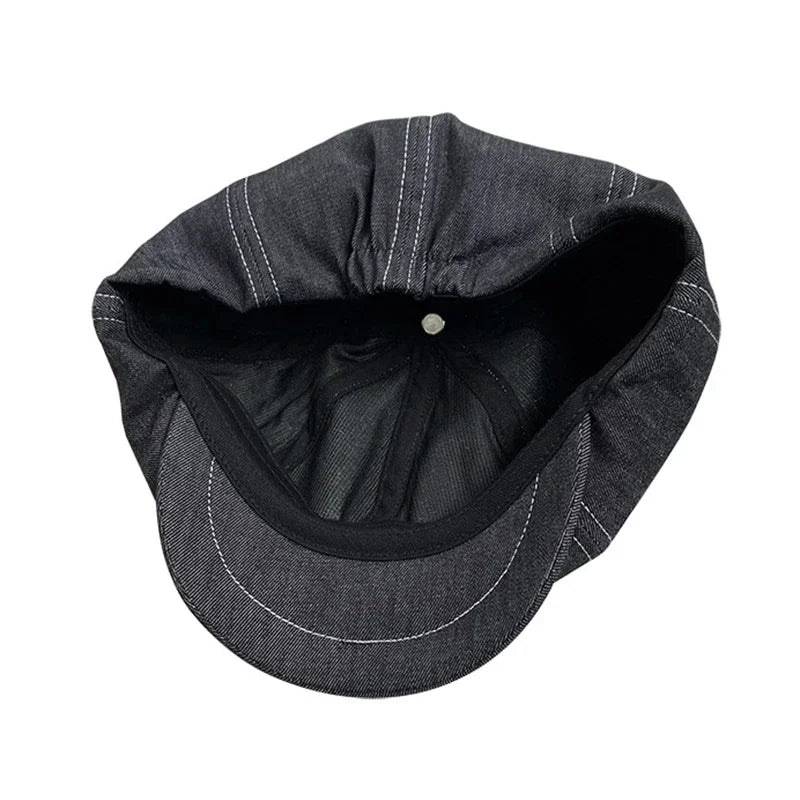 High Quality Newsboy Caps Men Women Black Beret British Gatsby Cap Spring Autumn Denim Fabric Hat