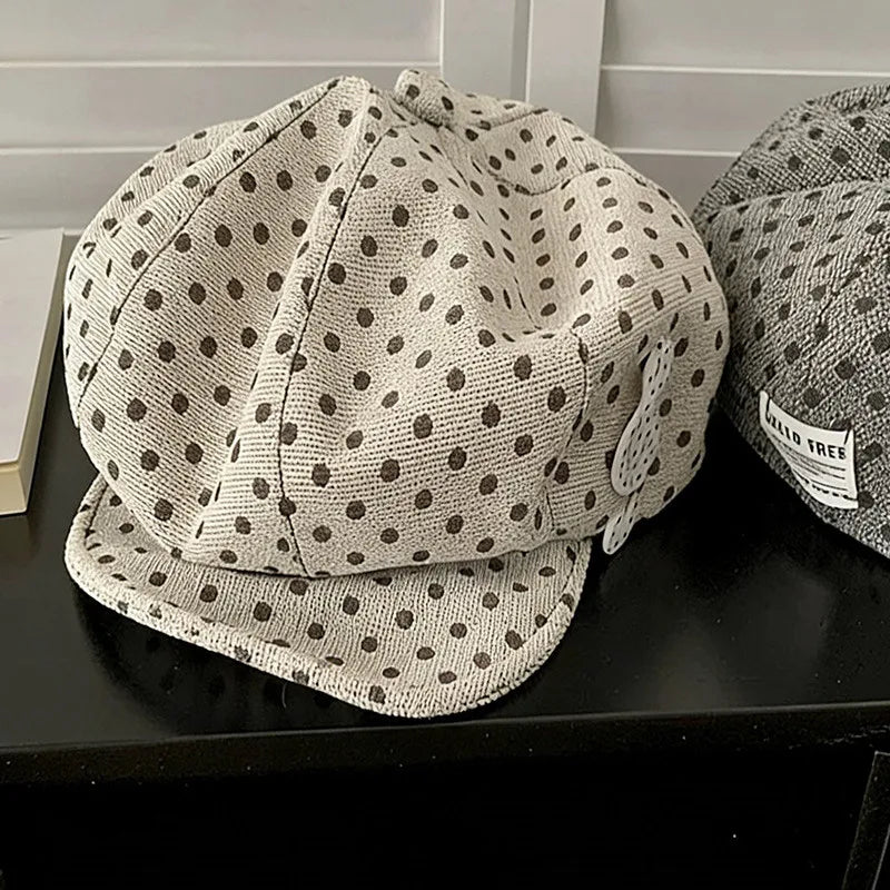 Music Symbol Design Polka Dot Hat Women's White Polka Dot Beret
