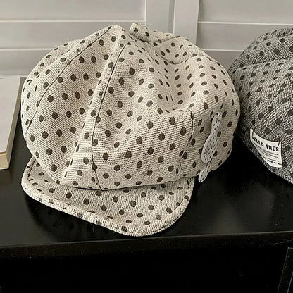 Music Symbol Design Polka Dot Hat Women's White Polka Dot Beret