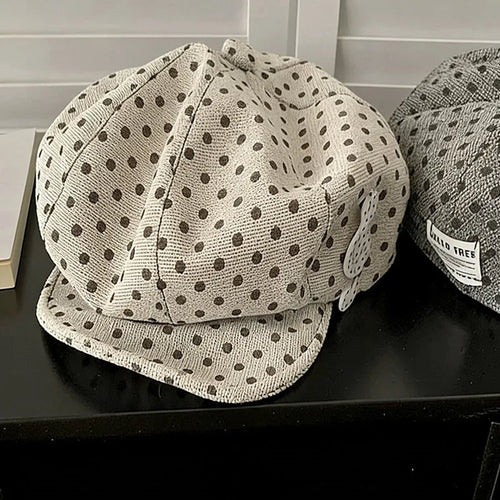 Music Symbol Design Polka Dot Hat Women's White Polka Dot Beret