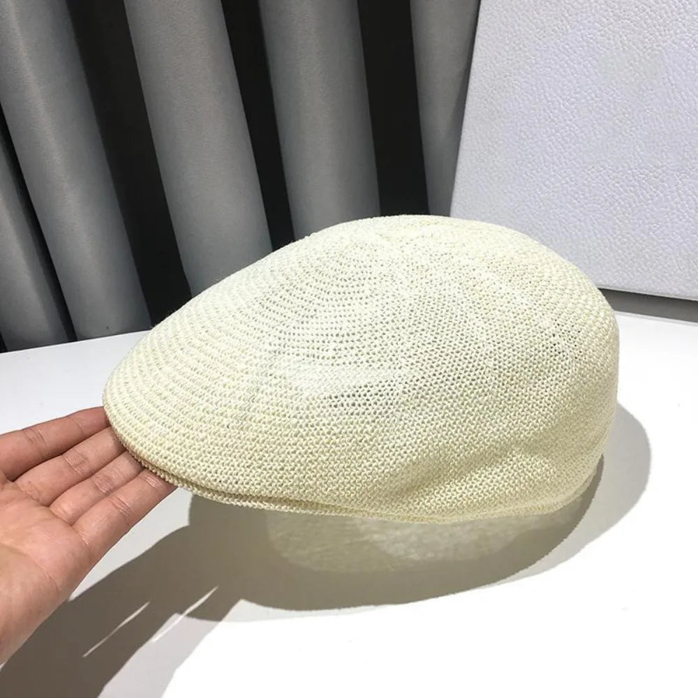 Retro Style Solid Color Straw Hat Adjustable Sun Protection Beach Hat