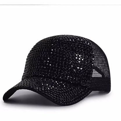 Baseball Cap Women Full Rhinestone Beads Mesh Cap
