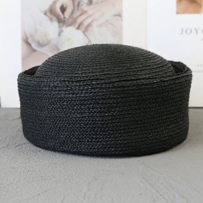 Brown Pillbox Hat Summer Straw Beret Sun Hats French