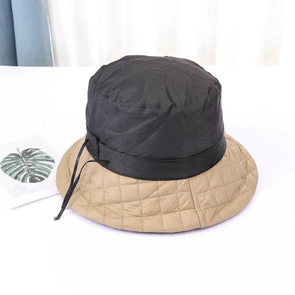 Winter New Ultra Light Down Cotton Rhombus Fisherman Hat  Cap Cotton Jacket Warm Korean Casual y2k Pot Hat