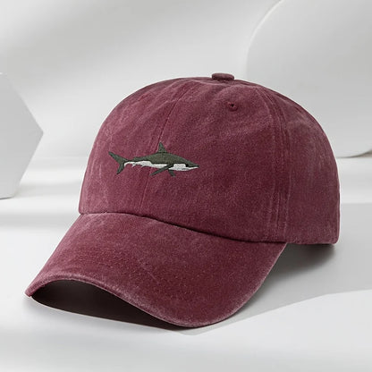 Trendy Retro Washed Vintage Shark Print Soft Top Sunshade Baseball Cap