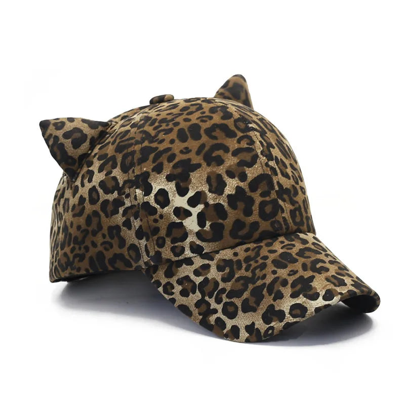 Women Retro Leopard Print Ear Baseball Cap