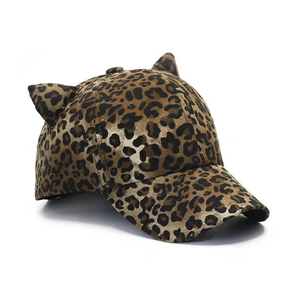 Women Retro Leopard Print Ear Baseball Cap