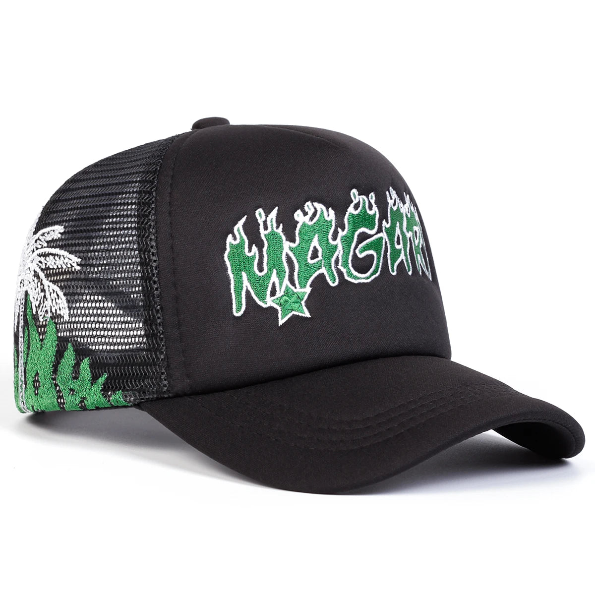 Unisex Magari Flame Embroidery Baseball Net Caps Spring and Summer