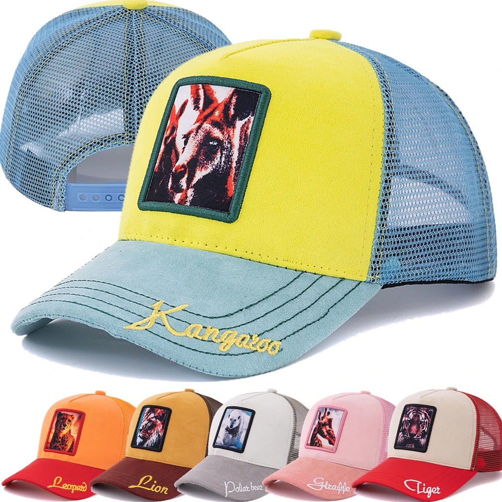 Unisex Summer Animal Trucker Hat Kangaroo Pattern Patch Design Suede Baseball Cap