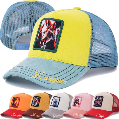 Unisex Summer Animal Trucker Hat Kangaroo Pattern Patch Design Suede Baseball Cap