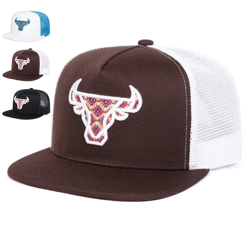 Unisex Ox Head Embroidery Hip Hop Net Hats Outdoor Adjustable Casual Baseball Caps Sunscreen Hat Cap