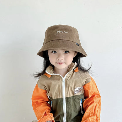 Embroidery Letter Fisherman Hat For Children Sunshade Bucket Cap Solid Cotton Kids Basin Caps 2-6 Year