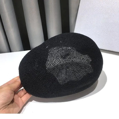 Retro Style Solid Color Straw Hat Adjustable Sun Protection Beach Hat