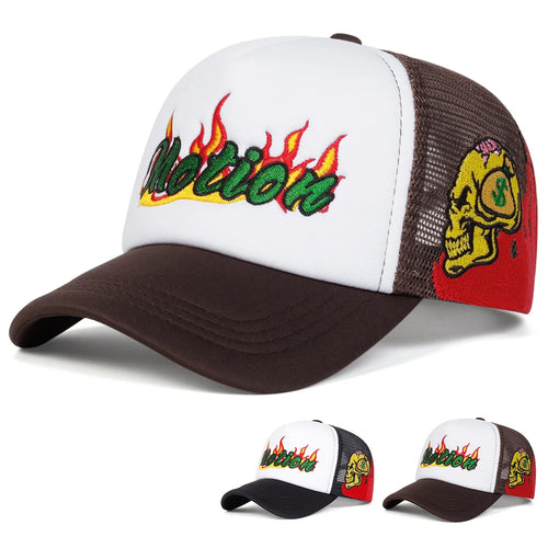 Unisex Motion Flame Embroidery Baseball Net Caps Spring Summer