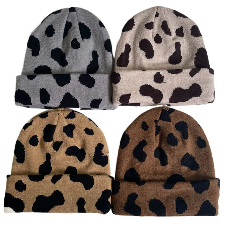 Winter Leopard Knitted Hats For Women Men Outdoor