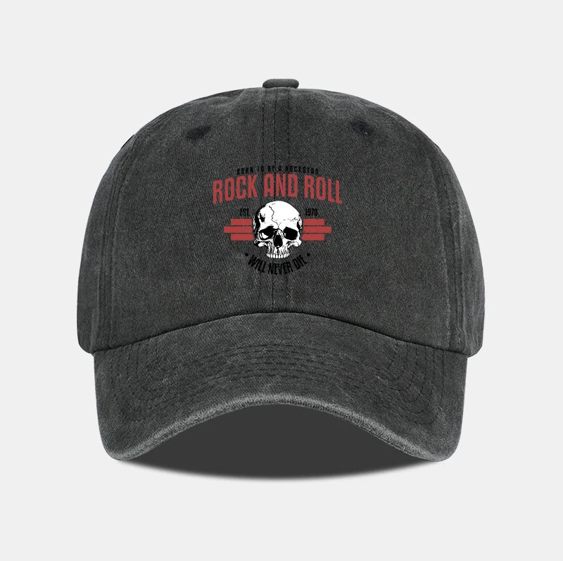 Rock Skull Print Washed Baseball Cap Soft Comfortable Lightweight Breathable Adjustable Style