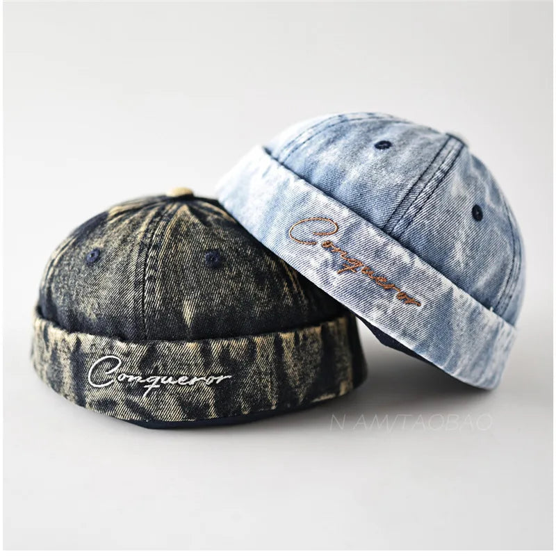 Retro Washed Denim No Brim Skullcap Unisex