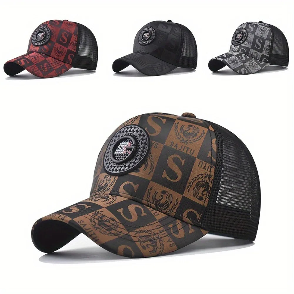 1pc Men's Fashionable Baseball Cap - Breathable Mesh, Black/Red, Outdoor Travel