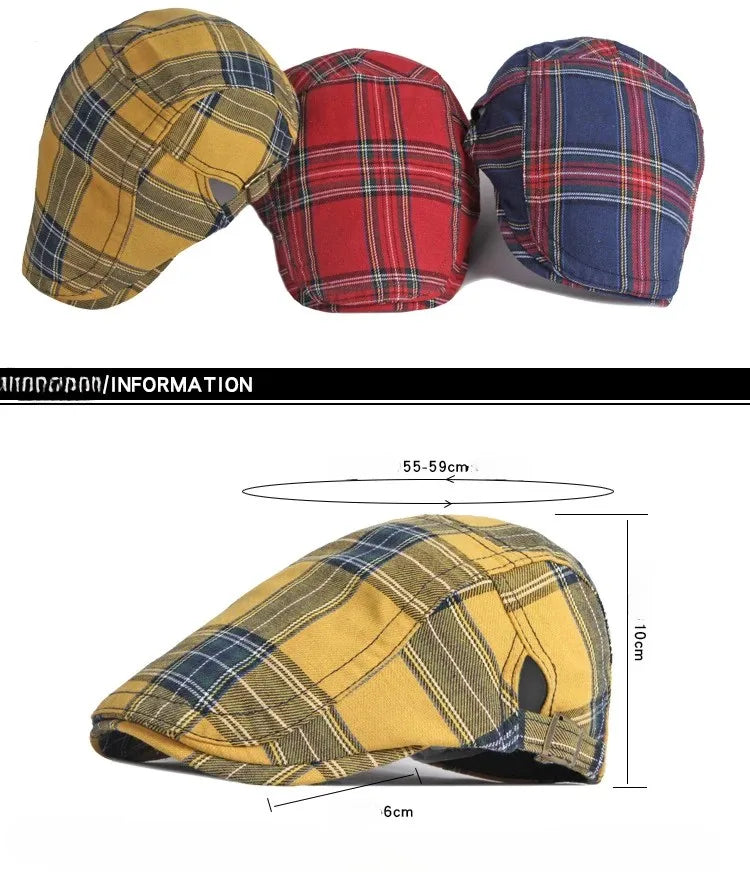 Spring Summer Dopamine Plaid Beret Duck Tongue Forward Hat