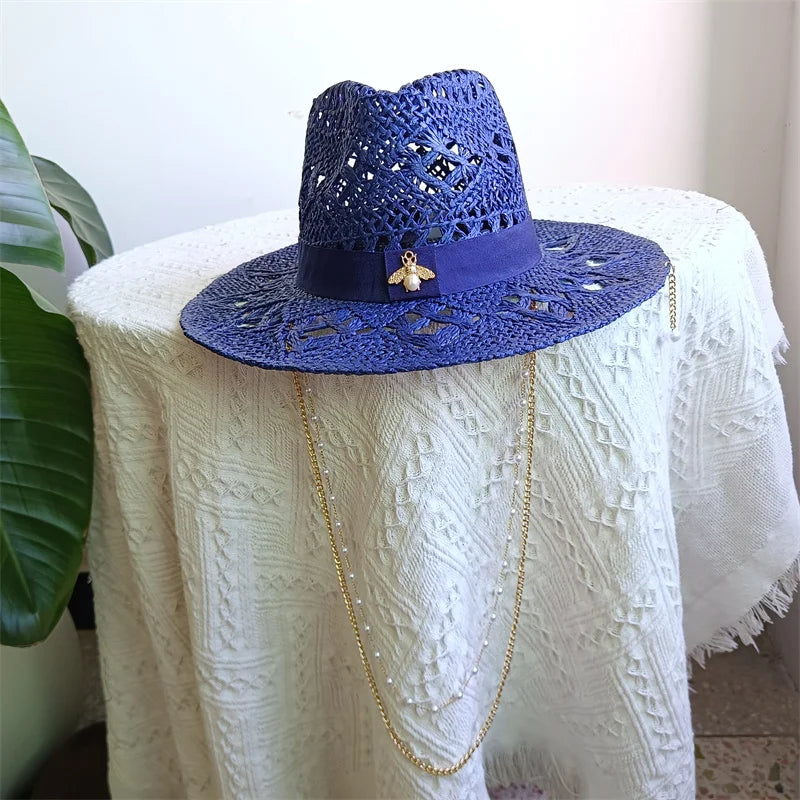 Fashionable Metal Bee Letter Ladies Party Dress Hats Travel Beach Sun Hat