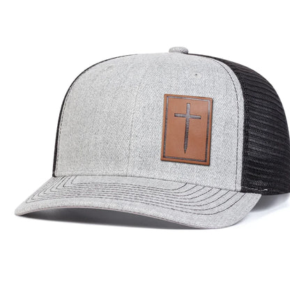 Unisex Cross Brown Leather Label Baseball Net Caps Outdoor Adjustable Casual Sunscreen Hat