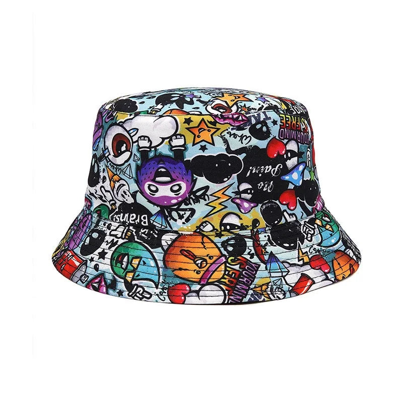 Double sided Outdoor Sun Hat Hip-Hop Cap Fishing Fisherman Graffiti Hat Men Women