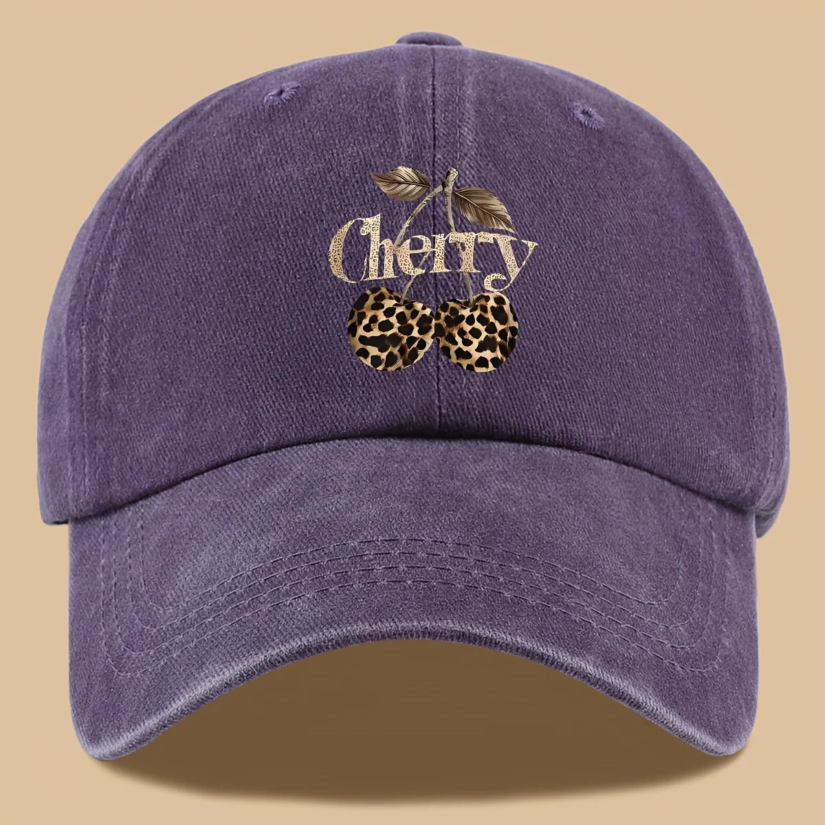 Leopard Print Baseball Cap Cherry Letters Unisex Daily Sun Hat