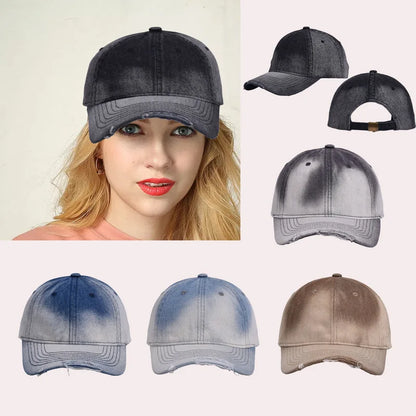 Distressed Tie-Dye Gradient Denim Baseball Cap