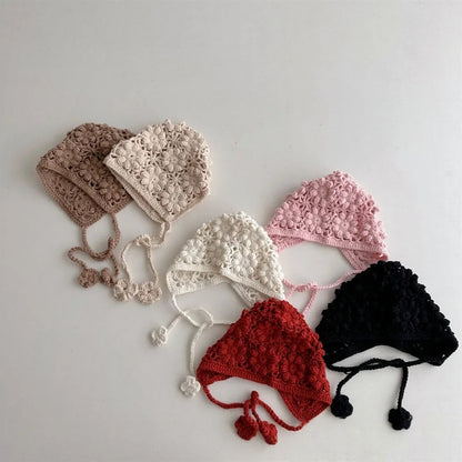 Knitted Baby Hat Kids Girls Handmade Crochet Ear Flap Beanie