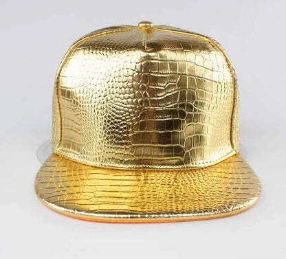 Solid Color Shiny Crocodile Leather Pattern Flat Edge Baseball Cap