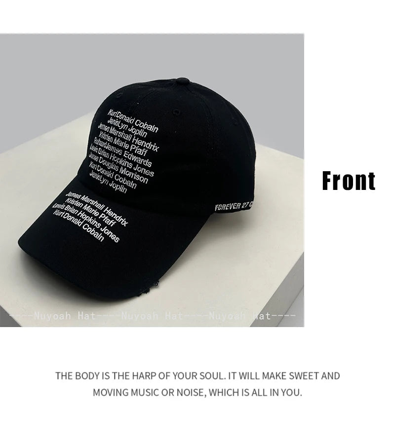 Korean Letter Embroidery Baseball Cap Unisex Retro Peaked Caps Fashionable Outdoor Simple Ins Design