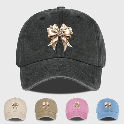 Satin Bow Print Washed Baseball Cap
