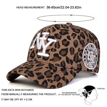 Unisex NY Letter Embroidery Leopard Print Baseball Caps Spring Autumn Sports Cap