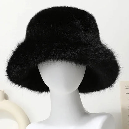 Bright Yellow Imitation Mink Fur Bucket Hat Women's Panama Style Korean New