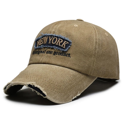 Vintage Distressed Hole Embroidery Letter Denim Baseball Cap