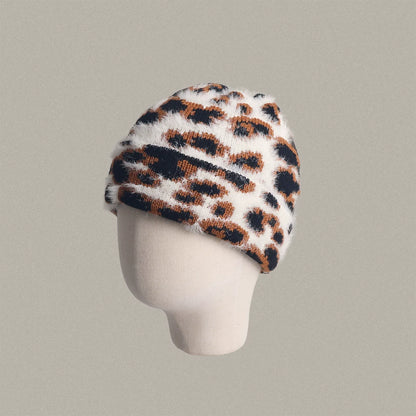 Winter Fur Leopard Print Beanie Hat Women's Outdoor