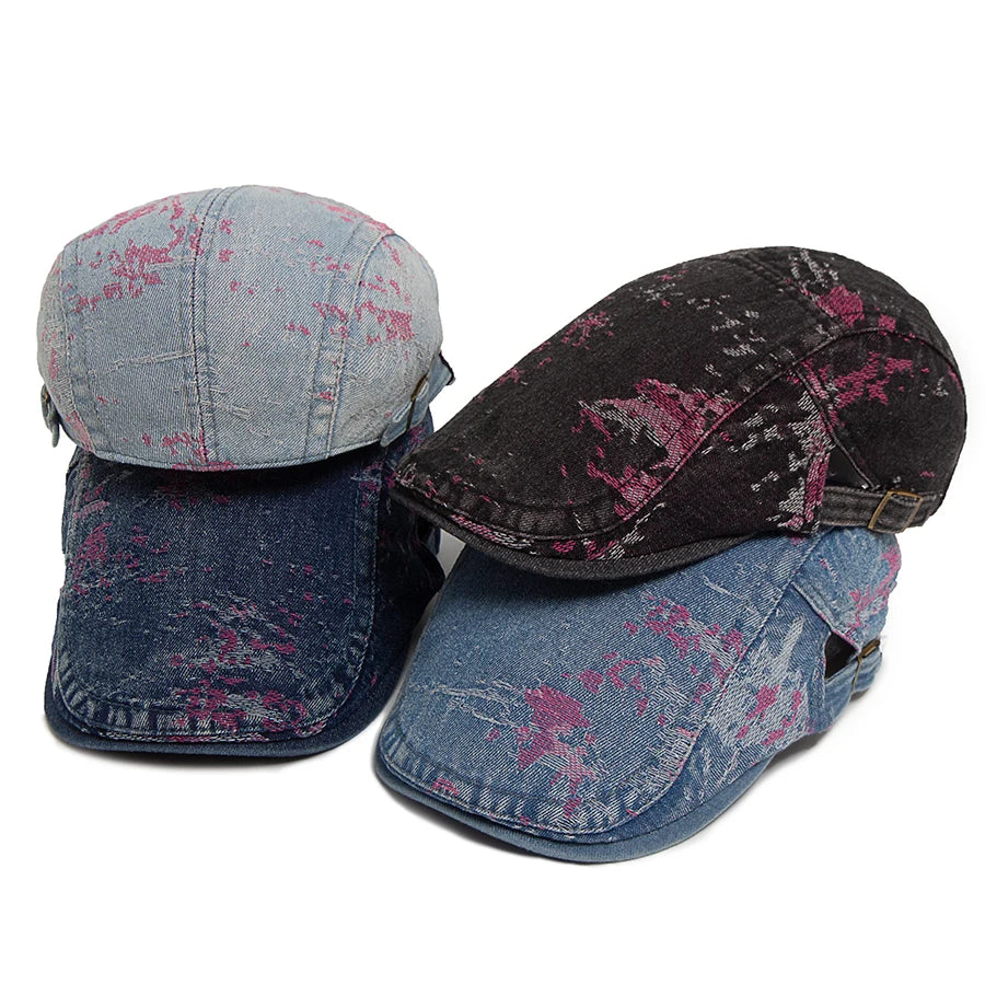 Spring Fashion Print Denim Women's Beret Summer