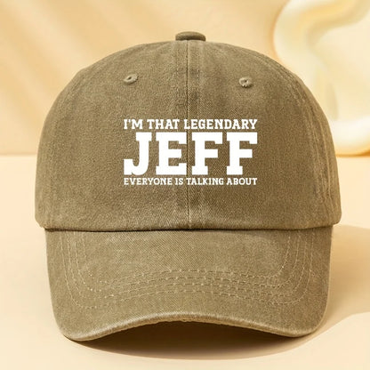 Jeff Letter Printed Washed Baseball Cap with  for Outdoor Vacation, Camping