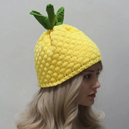 Creative Warm Knitted Fruit Hat Soft Thick Pineapple Beanie Stretchy Handmade